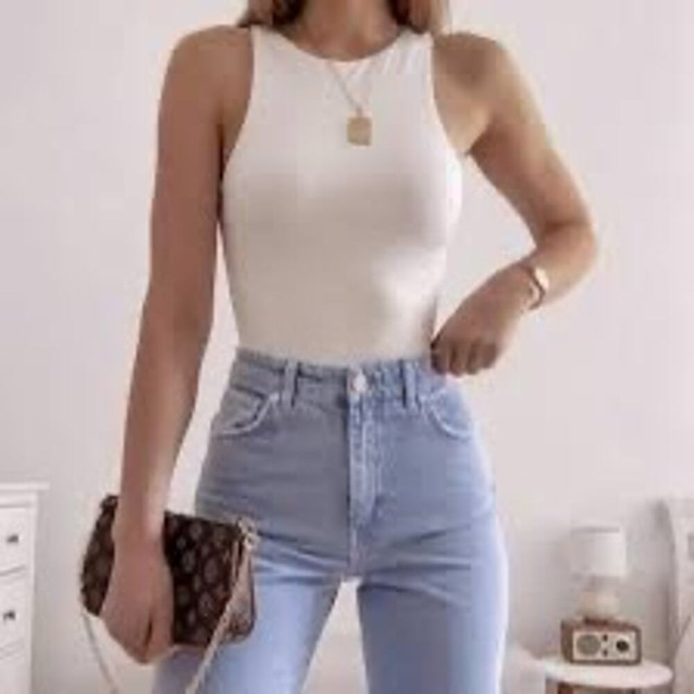 House Of Harlow 1960 White Sleeveless All Day Contour Ribbed Bodysuit Size XS